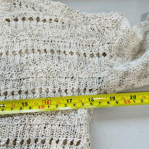 LUCKY BRAND Cream Open Weave Knit Front Blouse Back Long Sleeve Top S - Picture 6 of 11